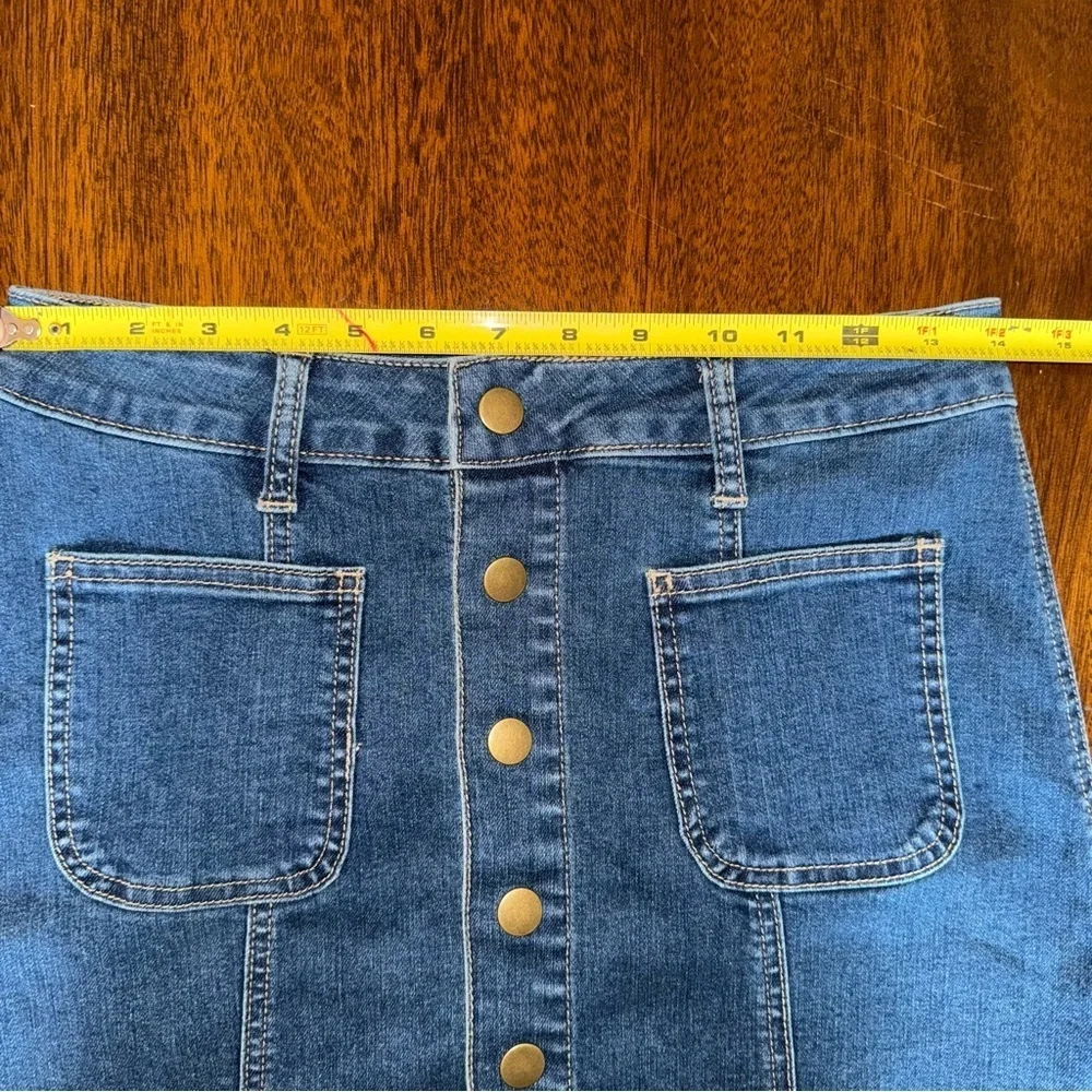 Altar'd State Jean Snap Button Up Mini Skirt Front Pockets Denim Size XS‎